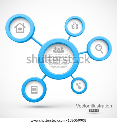 Abstract network with circles 3D.