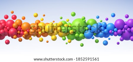 Rainbow flying spheres. Abstract composition with colorful balls in different sizes. Realistic vector background