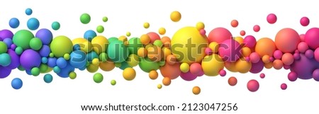 Colorful rainbow matte balls in different sizes. Abstract composition with multicolored flying spheres. Vector background Stockfoto © 