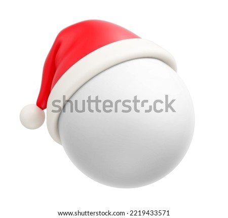 Red cartoon Santa Claus Christmas hat on simple white ball isolated on white background. Template for your design and presentation. Merry Christmas and Happy New Year concept. Vector illustration