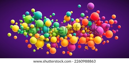 Abstract composition with colorful random flying spheres. Colorful rainbow matte soft balls in different sizes. Vector background
