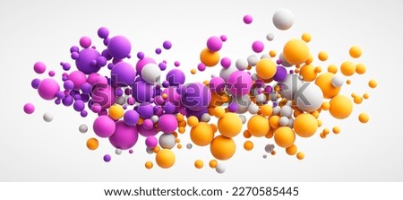 Abstract composition with colorful random spheres. Colorful matte soft balls in different sizes flying over white background. Vector illustration