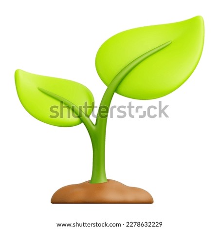 Green sprout plant growing in soil with leaves 3d vector icon on white background. Gardening, new life, ecology and nature concept