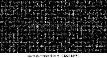 Abstract futuristic seamless geometric pattern with random monochrome squared maze or labyrinth. Modern trendy rectangular geometric black and white displacement map texture pattern. Vector background