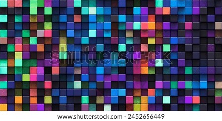 Abstract geometric pattern background with colorful 3d cubes. Multicolored randomly displaced blocks. Mosaic structure of round cubes design for banner, poster, flyer, cover. Vector illustration