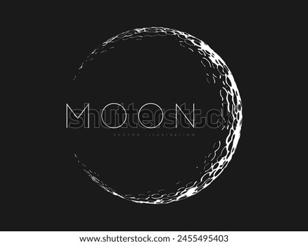 Hand drawn mystic cartoon crescent moon with craters in black and white color. Silhouette of the moon. Simple creative moon logo design for t-shirt print, banner or poster. Vector illustration