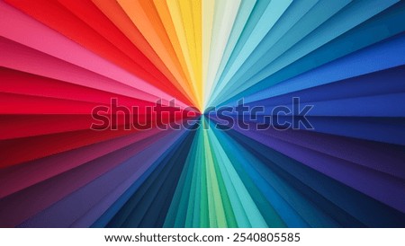 Colorful dynamic circular bursts pattern. Multicolored vibrant paper folds radiating from the center with dynamic modern aesthetic and harmonious effect. Colorful concentric paper. Vector illustration