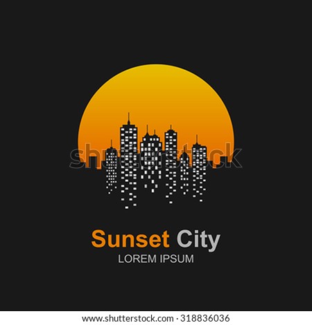 City skyline at sunset icon.