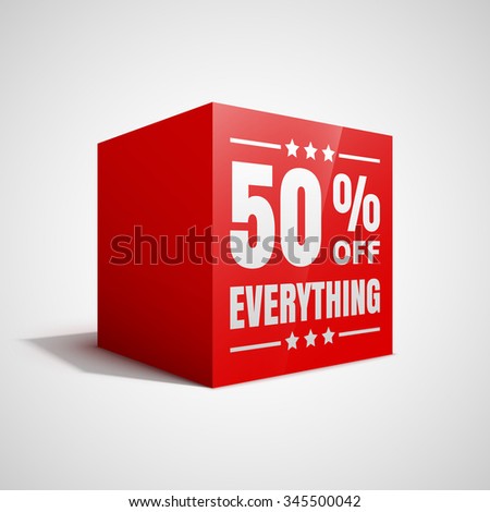 50 percent off everything sale red cube.