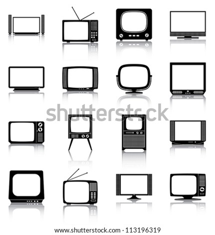 Televisions - 16 icons/ silhouettes of retro and modern televisions.