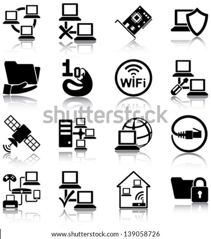 Computer networks related icons/ silhouettes.