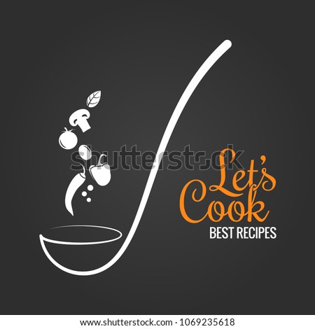 Soup ladle with flavor concept. Cooking spoon design on black background