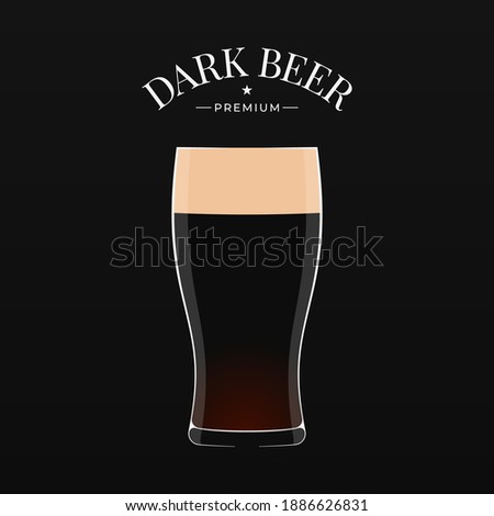 Dark beer logo. Glass of beer on black background