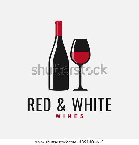 Wine bottle and glass logo. Red and white wine on white background