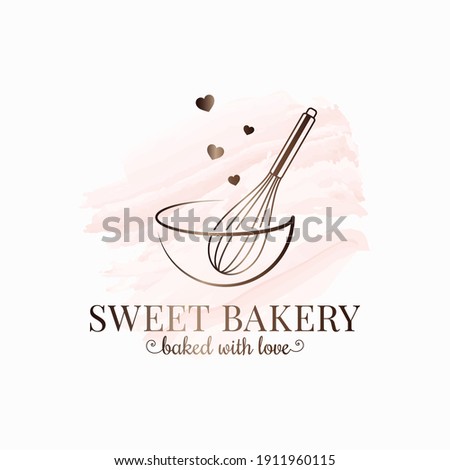 Baking with wire whisk watercolor  logo on white background