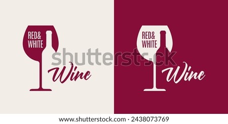 Wine Logo WIth Wine Glass And Bottle On Red And White Background