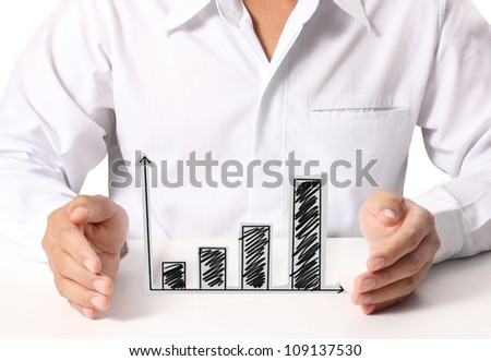 businessmen open hands and paper graph