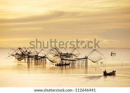 Traditional fishing in the sea, Thailand