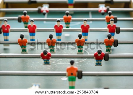 table soccer players from top down