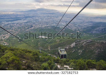 GREECE 10 13 2015: Cable car of the famous Regency Casino Mont Parnes and Hotel complex. It was the first casino to open in Greece made with the highest international standards of facilities in Europe