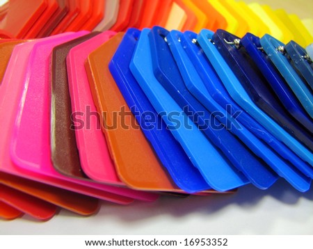 plastic color samples , pink red blue yellow