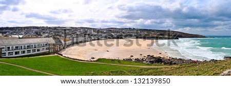 Porthmeor beach in St Ives Cornwall UK and which is considered to be the best surfing beach in the town.
