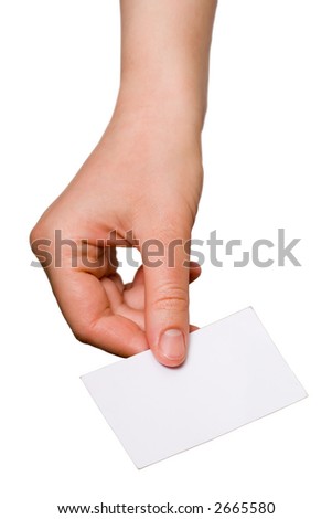 A hand holding an empty business card