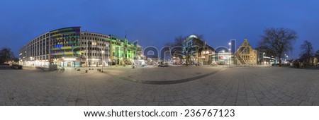 HANNOVER, GERMANY - DECEMBER 05, 2014: Hannover at evening. 360 degree panorama.