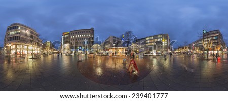 HANNOVER, GERMANY - DECEMBER  18, 2014: Christmas illumination on streets in the center of Hannover. 360 degree panorama.