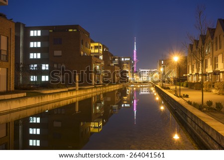 Modern town houses block in Hannover at evening