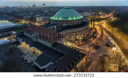 Hannover, Germany - April 10, 2015: Hannover panorama and Hannover Congress Center HCC at evening