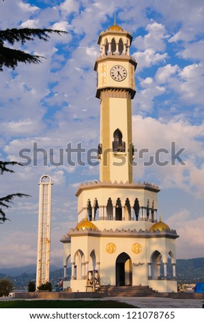 BATUMI, ADJARA, GEORGIA - SEPTEMBER 19: Tower of Chacha on September 19, 2012  in Batumi. The tower is surrounded by 4 fountain pools. Construction of 25-meter Chacha Tower costed around 500000 USD.