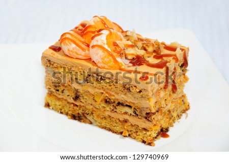Tangerine cake isolated on white background