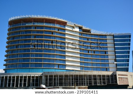 BATUMI, ADJARA, GEORGIA - SEPTEMBER 26: Grand Hotel Kempinski Batumi Black Sea under construction on September 26, 2014 in Batumi. The complex consists of Hotel, Entertainments, Residence and Offices.