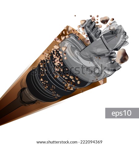 Rotating drill digging a hole in a ground isolated on a white background - vector illustration