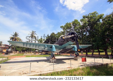HUE, VIETNAM AUGUST 16, 2013: models of military aircraft propeller AD1 are displayed in Hue, Vietnam. AD1 aircraft used during the war in Vietnam before 1975.
