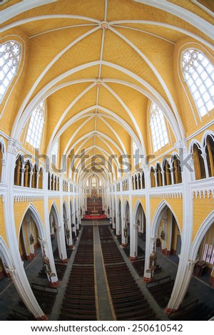NAMDINH, VIETNAM - December 21, 2014 - Inside the Grand Cathedral of Phu Nhai. This cathedral was built in 1866. The church was built in 1866 and is a famous church in Vietnam.