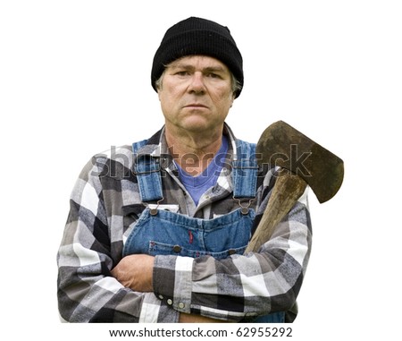 Logger Portrait In Vertical Format Wearing Flannel Shirt And Stocking ...