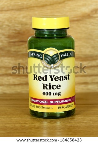 SPENCER , WISCONSIN- MARCH 31, 2014 : bottle Spring Valley Red Yeast Rice Supplements. Spring Valley is a leading provider of Health Care Products