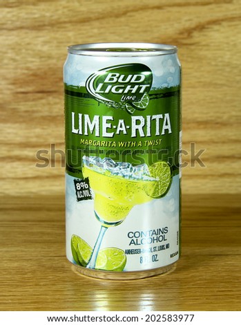 SPENCER , WISCONSIN July 1 , 2014:  can of Bud Light Lime-A-Rita. Bud Light is a product of Anheuser-Busch .