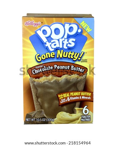 SPENCER , WISCONSIN Sept.18 , 2014:  Box of Chocolate Peanut Butter flavored Pop Tarts. Pop tarts were introduced by the Kellogg\'s company in 1967