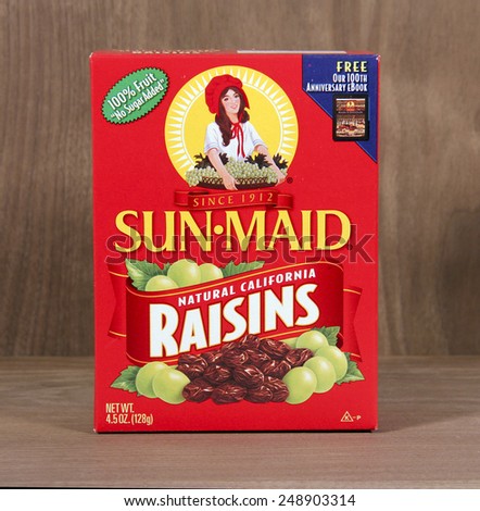 SPENCER , WISCONSIN, February, 01, 2015  Box of Sun-Maid Raisins. Sun-Maid was founded in California in 1912