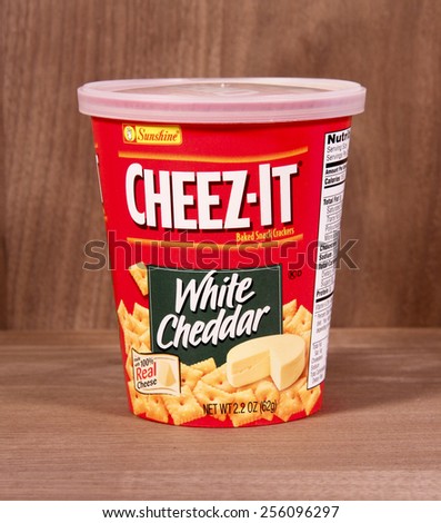 SPENCER , WISCONSIN,  February, 25, 2015   Container of Cheez-It White Cheddar Crackers. Cheez-It crackers were first introduced in 1921 by the Green and Green Company
