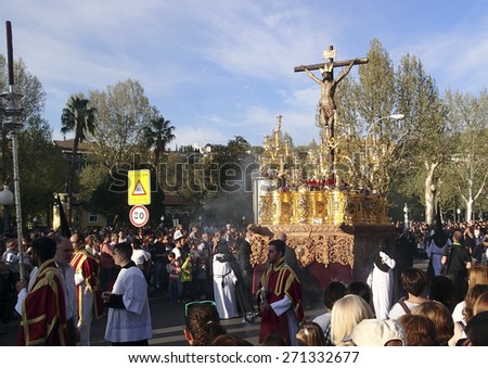 Granada Spain, April, 3, 2015  Religious Easter procession through the streets of Granada Spain