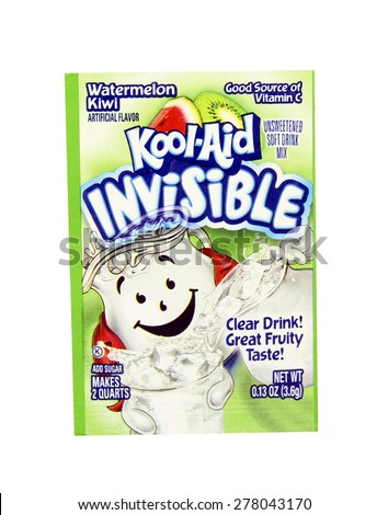 SPENCER , WISCONSIN, May, 12, 2015  Package of Watermelon Kiwi Flavored Kool-Aid. Kool-Aid is now owned by Kraft Foods and was invented in 1927