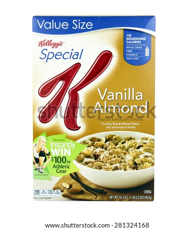 SPENCER , WISCONSIN, May, 25, 2015  Box of Special K Vanilla Almond Cereal. Special K is a Kellog\'s product. Kellog\'s was founded in 1906