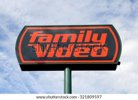 SPENCER , WISCONSIN, September, 29, 2015   Family Video Sign against a blue sky background  Family Video is a video rental chain founded in 1978