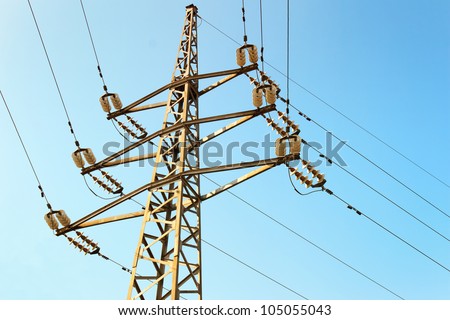 Power line on the clear blue sky background
