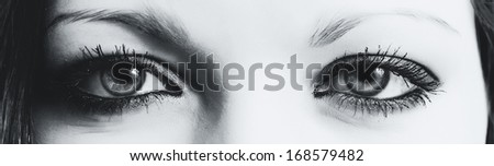 black and white eyes close up