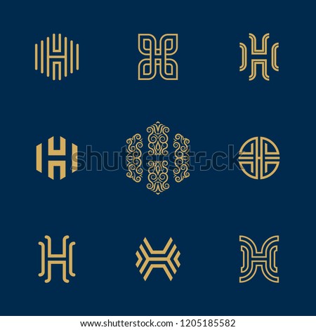 Letter H Logo collection. Vector deluxe, ornated, floral, tech, minimalist H monogram. Stock fotó © 